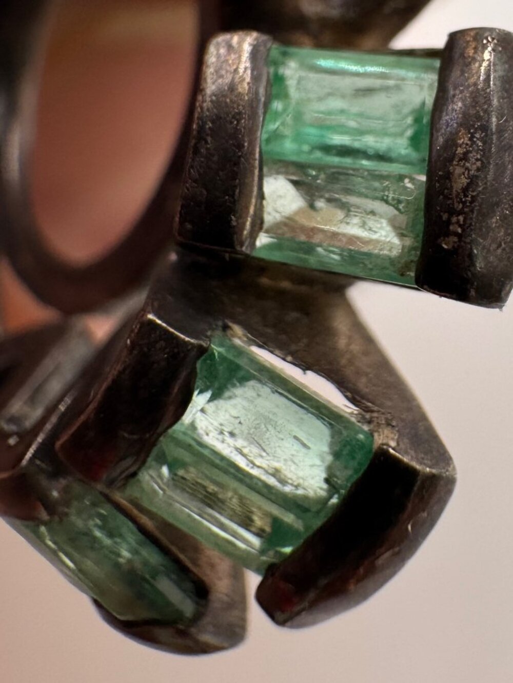 Vintage 950 Silver Emerald Pendant Necklace Modernist Italy Chain 17” - Picture 11 of 16